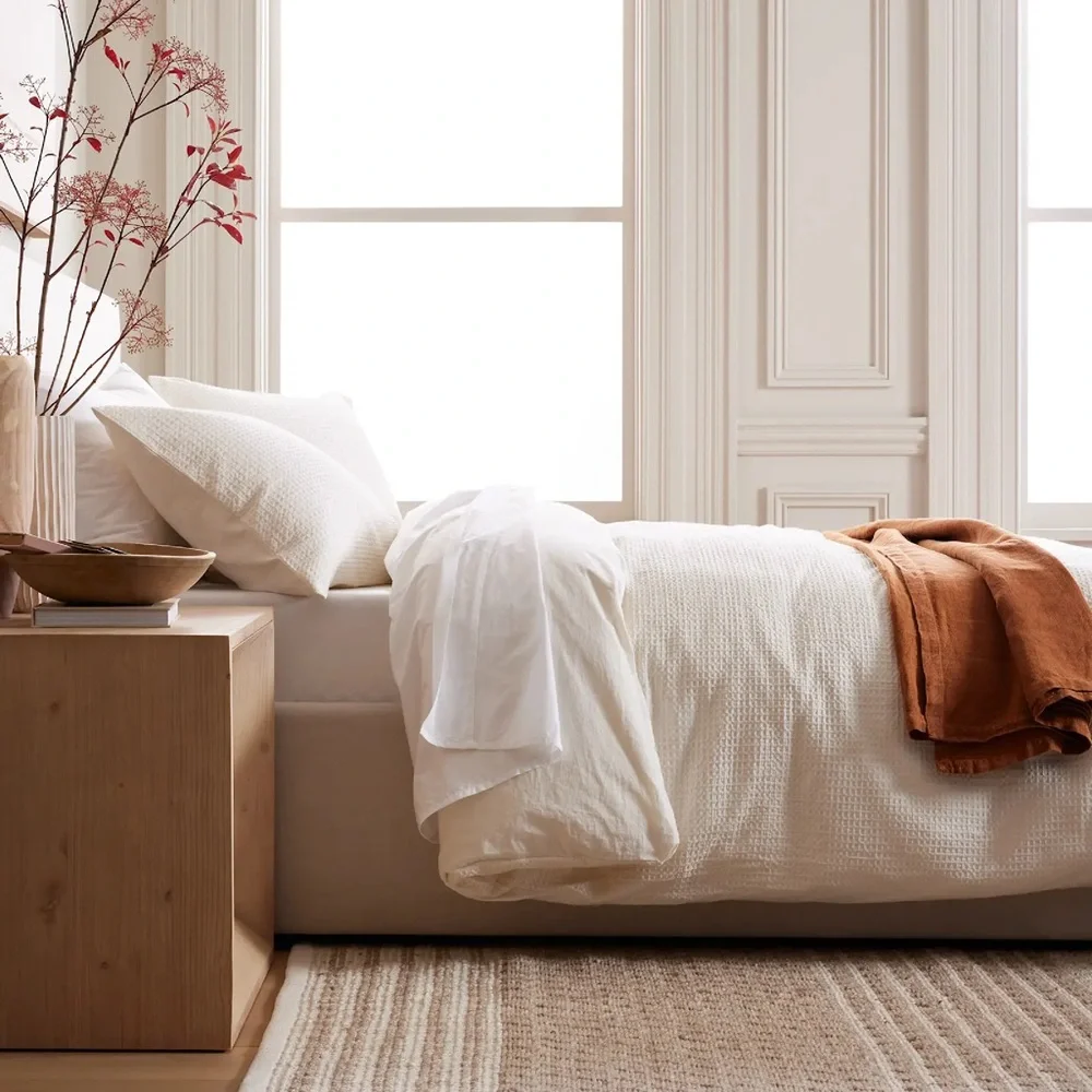 🌿S-O-L-D🌿QUINCE Organic Luxe Honeycomb Duvet Cover Set Twin Undyed 3972